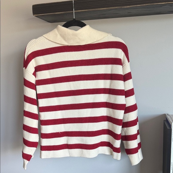 Mango Red and Cream Striped V-Neck Sweater - Picture 4 of 4